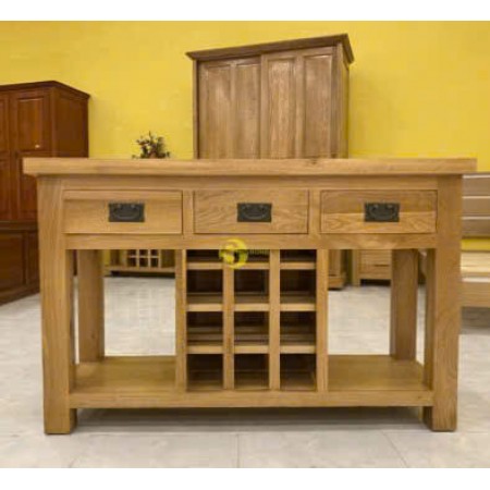 Rustic Oak : Kệ Rượu Gỗ Sồi 3 Ngăn Kéo - W120cm